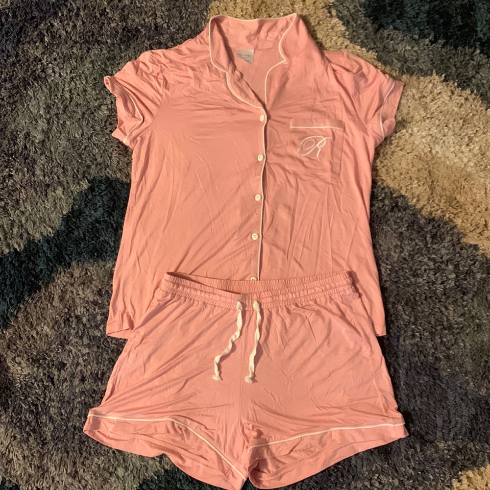 Pink Monogrammed “R” PJ Set